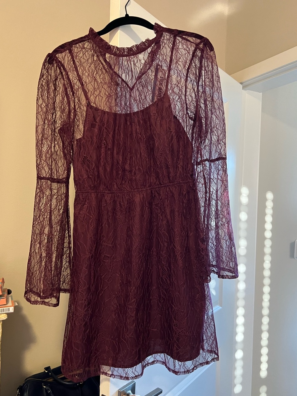Steve Madden Burgundy Lace Long-Sleeve Dress